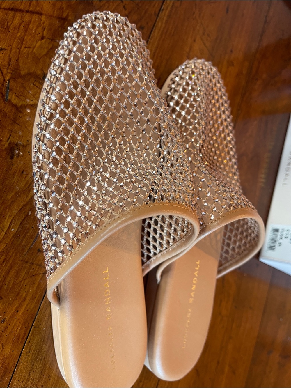 Loeffler Randall Crystal Mesh Slide Mules in Rose Gold